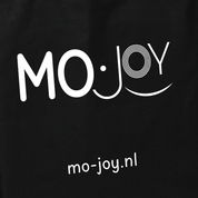 MO-JoY tote zwart met wit logo - ideale tas voor A4 mappen en boodschappen of voor 'n dagje weg